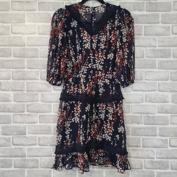 Dark Pink London Lace Floral Dress Fringe Deep V Neck Whimseygoth NEW Size 4 - Picture 2 of 10